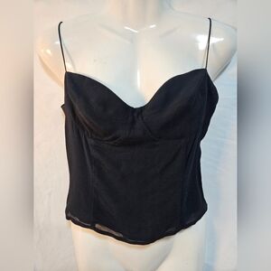 Reformation Black Corset Bustier Top Smocked Back Tie Strap Cami Size 6